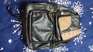 Stylish Black Crossbody Bag with Tan Accents