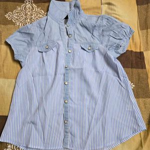 Light Blue Striped Denim Top