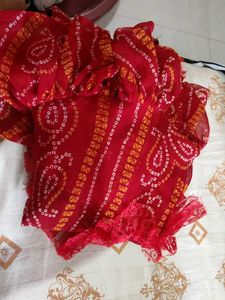 Red Bandhani Print Lehenga Set