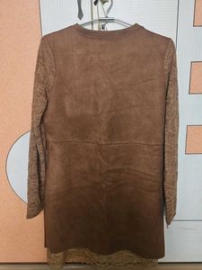 Brown Lace Sleeve Mini Dress