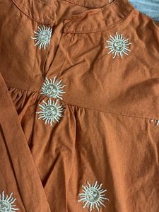 Boho Sun Embroidered Orange Kurta