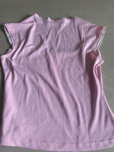 Cute Pink Ribbed Top with Bow