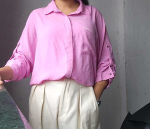 Flemingo Pink Oversized Button-Up Shirt