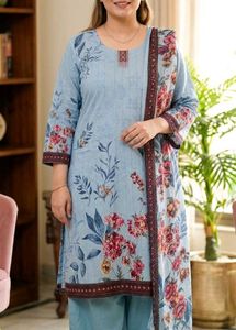 Light Blue Floral Kurta Set with Dupatta xxl