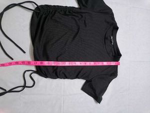 ZARA Ruched Drawstring Black Tee