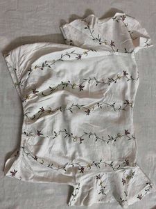 White Floral Print Wrap Top