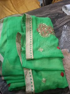 Beautifully Embellished Green Blouse Piece