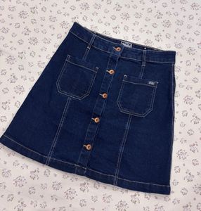 Dark Denim Button-Front Skirt