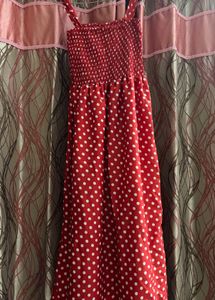 Red Polka Dot Smocked Midi Dress