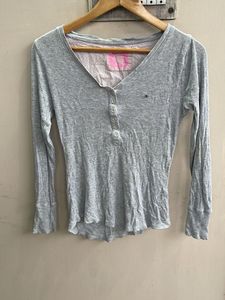 Grey Long Sleeve Henley Top