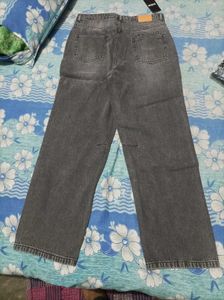 Grey Distressed Wide-Leg Jeans