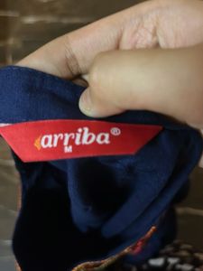 Navy Blue Embroidered Short Kurta