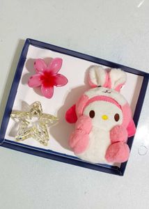 Cute Plush Keychain & Hair Clips Set