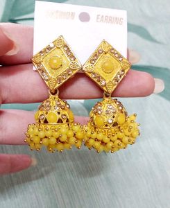 Yellow Jhumka Earrings