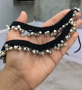 Elegant Crochet Black Anklet with Silver Bells