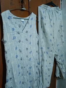 Light Blue Leaf Print Button-Up suit set