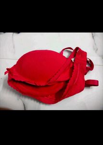 Red Padded Lace Trim Bra