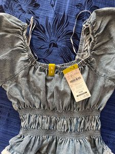 (with tag) Denim Smocked Peplum Top