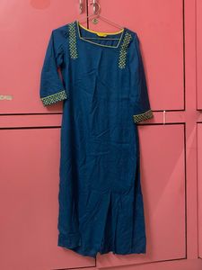 Elegant Blue Kurta with Yellow Accents
