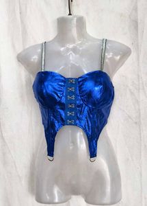 17146. Shiny Blue Corset Top