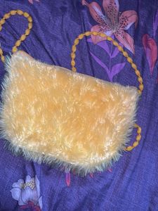 Cute Yellow Fuzzy "Hello" Clutch Bag