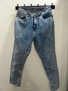 Women Blue Boyfriend Fit High-Rise Acid Wash Stret