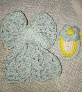Crocheted Bow & Flower Hair Clips