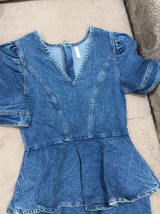 Denim Dress with Peplum Waist