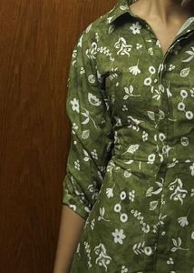 cute green floral short dress with collar