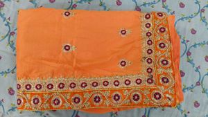 Orange Embroidered Saree
