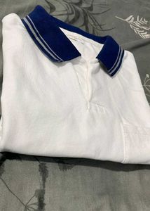 Men's White Polo T-Shirt with Blue Accents