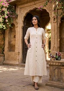 Elegant Cream Kurta Set with Embroidery