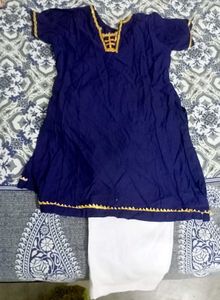 Elegant Navy Kurta Set with White Bottoms