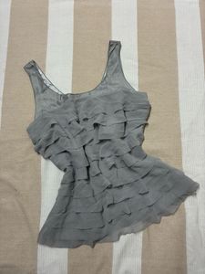 Premium - Grey Ruffles Sleeveless Top