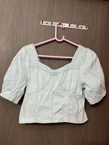 Light Wash Denim Puff Sleeve Top for m & L