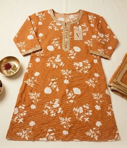 Handcrafted Orange Floral Kurta