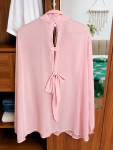 Sheer Pink Button-Up Blouse