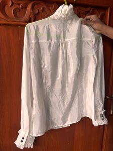 Elegant White Ruffle Neck Blouse