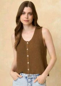 Brown Button-Up Knit Tank Top