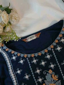 Elegant Navy Blue Kurti | Embroidered Neck | New