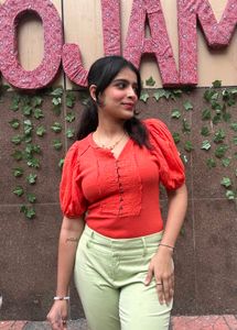 Coral Puff Sleeve Top