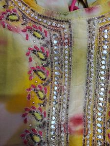 Yellow Kurta Set with Embellished Neckline