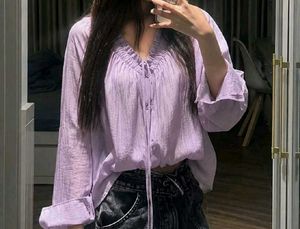 ˚˖𓍢ִ🍓. ݁𐙚Lavender Gathered Neck Blouse🪻