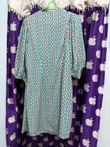 Geometric Print V-Neck Puff Sleeve Dress