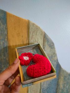 Crochet Heart &amp; Flower Keychain
