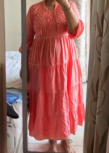 Women's Pink Tiered Kurta with jacket