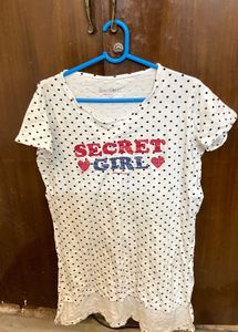 Cute long line Secret Girl Polka Dot T-Shirt