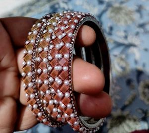 Elegant Pearl and Stone Bangles Set