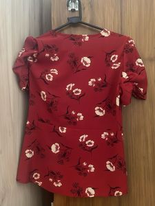 Mango Red Floral Print V-Neck Top