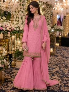 Luxury Pink heavy work Sharara Set